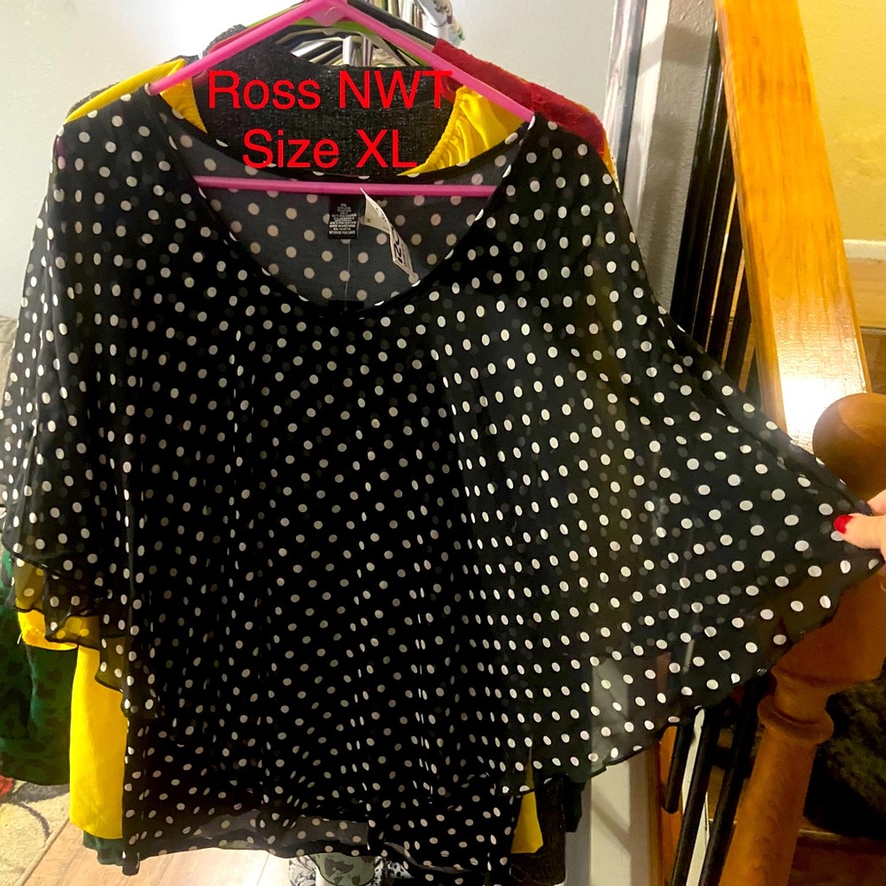 Black and white polka dot poncho style blouse from Ross size XL